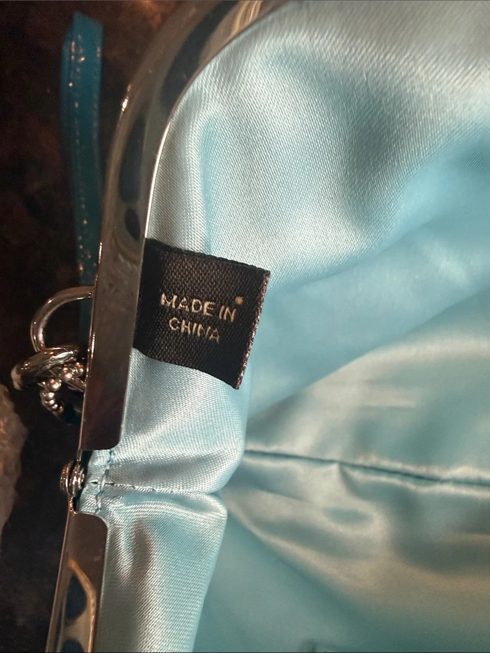 Vintage Coach Turquoise Satin Kiss-Lock Wristlet Clutch